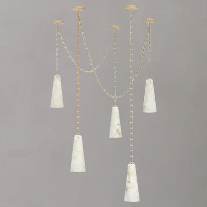 Casey Contemporary Chandelier in Alabaster, 5-Light Vintage Alabaster Pendant Cluster