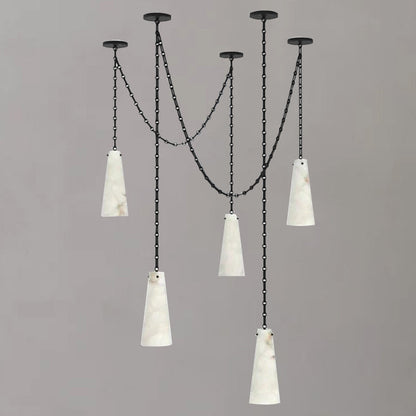 Casey Contemporary Chandelier in Alabaster, 5-Light Vintage Alabaster Pendant Cluster