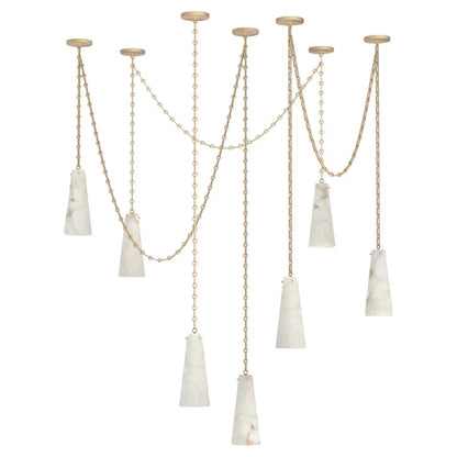 Contemporary Casey Chandelier in Alabaster, 7-Light Vintage Alabaster Pendant Cluster
