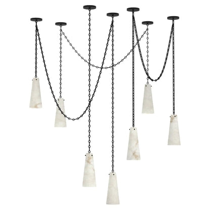 Contemporary Casey Chandelier in Alabaster, 7-Light Vintage Alabaster Pendant Cluster