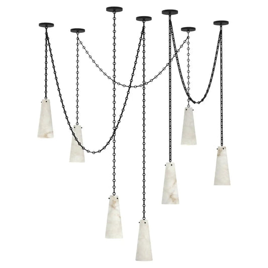 Contemporary Casey Chandelier in Alabaster, 7-Light Vintage Alabaster Pendant Cluster