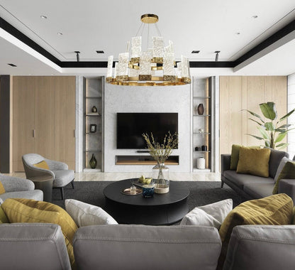 Muhamet 2-Tier Round LED Glass Crystal Chandelier for Living Room