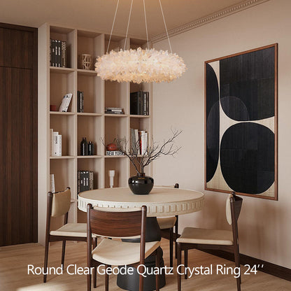 Kandace Round Rock Crystal Pendant Light Modern Chandelier for Living Room