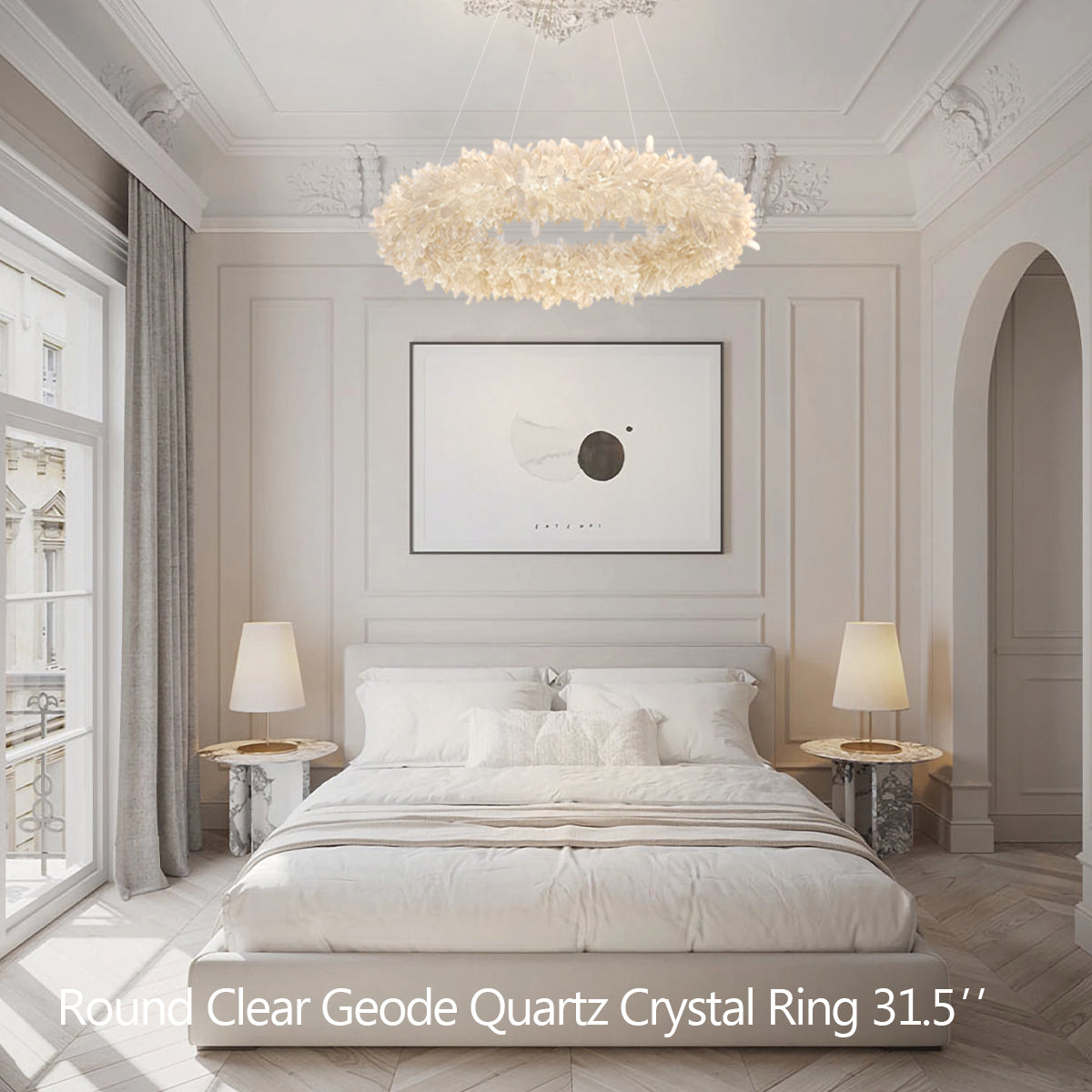 Kandace Round Rock Crystal Pendant Light Modern Chandelier for Living Room