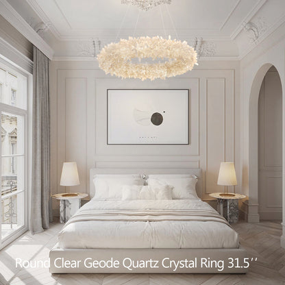 Kandace Round Rock Crystal Pendant Light Modern Chandelier for Living Room