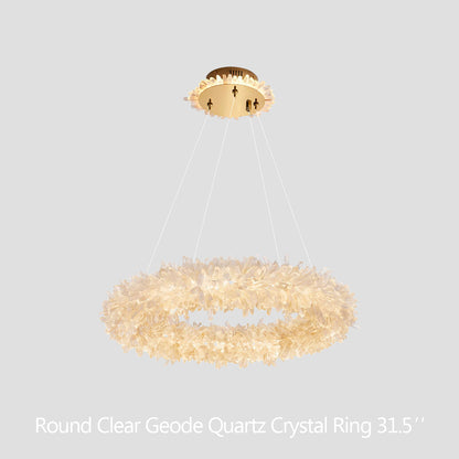 Kandace Round Rock Crystal Pendant Light Modern Chandelier for Living Room