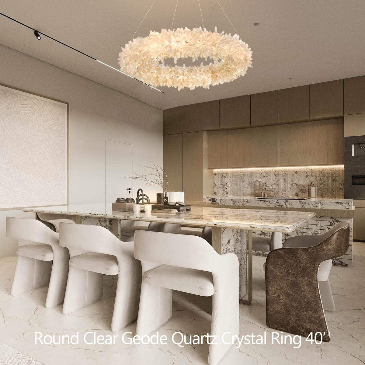 Kandace Round Rock Crystal Pendant Light Modern Chandelier for Living Room