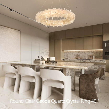 Kandace Round Rock Crystal Pendant Light Modern Chandelier for Living Room