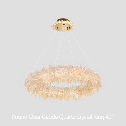 Kandace Round Rock Crystal Pendant Light Modern Chandelier for Living Room