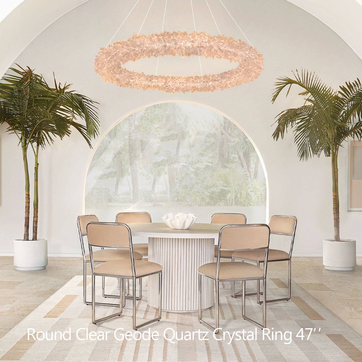 Kandace Round Rock Crystal Pendant Light Modern Chandelier for Living Room