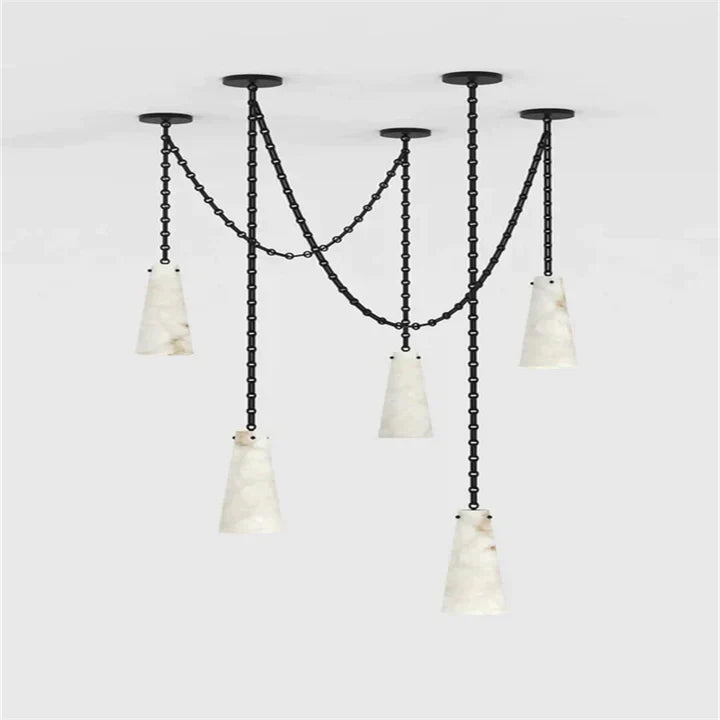 Casey Contemporary Chandelier in Alabaster, 5-Light Vintage Alabaster Pendant Cluster
