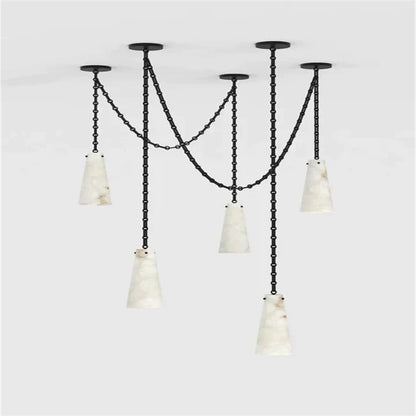 Casey Contemporary Chandelier in Alabaster, 5-Light Vintage Alabaster Pendant Cluster